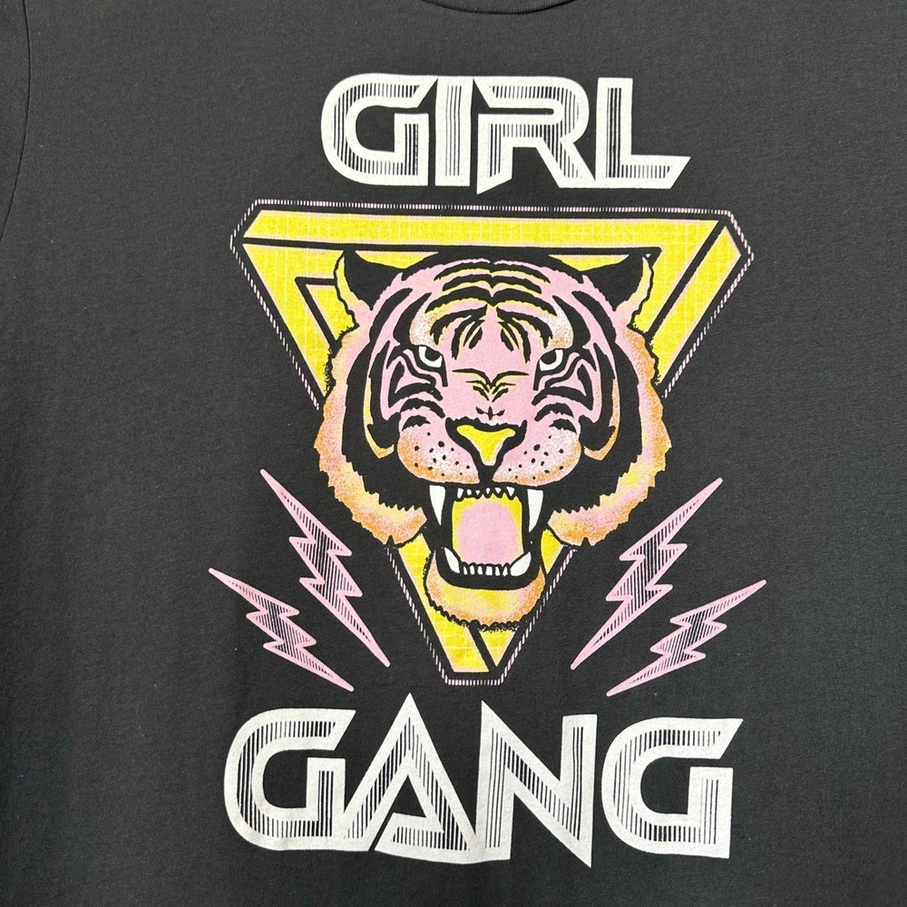 Tipsy Elves Women Graphic Tee Girl Gang Tiger Small Dark Gray Short Sleeve NWT - Picture 2 of 5